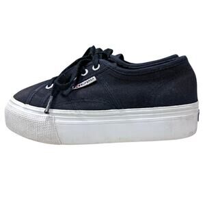 Superga Black 1.5'' Platform Shoes Low Top Lace Up Sneakers Womens Size 7